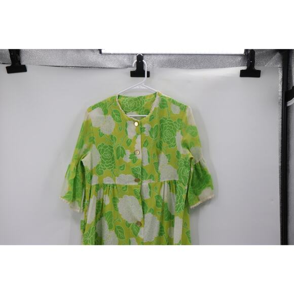 Vintage Green Floor Length Floral Cotton Dress - Picture 3 of 12